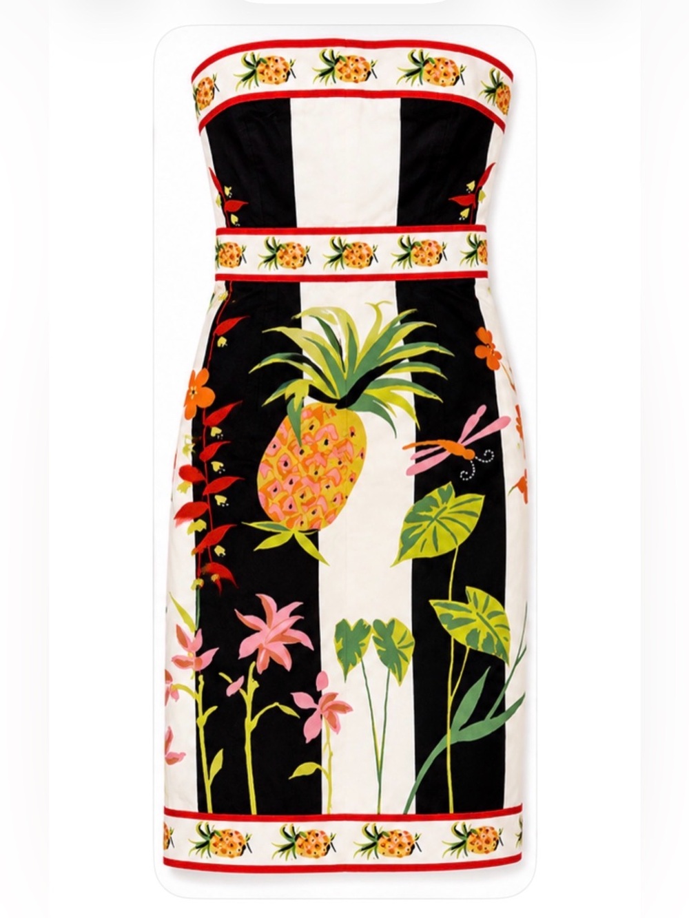 Vintage 2004 J.Crew Strapless Tropical Pineapple Sheath Dress